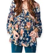 Show Me Your Mumu Sheer Floral Baby Doll Blouse Flutter Sleeves Size Medium Photo 0