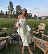 midi dress satin sleeveless tube olive green wedding party summer Photo 0