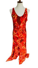Vintage 90s  Red Hibiscus Flower Hawaiian Maxi Dress Photo 0