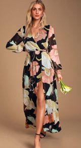 Lulus Wondrous Water Lilies Black Floral Print Maxi Dress Photo 0