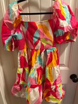 Flying Tomato Retro Neon Puff Sleeve Smocked Top Mini Dress Photo 0