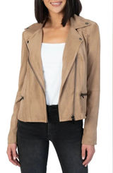 Kut from the Kloth Quinn Faux Suede Moto Jacket Buff Tan Zip Front Sz Medium Photo 0