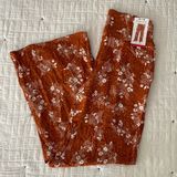 Three Dots  High Rise Wide Leg Pull-On Pants Burnt Orange Floral Dot Size M NWT Photo 0