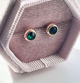 18K Rose Gold Emerald Bezel Stud Earrings Photo 0