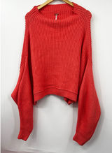 Free People Womens Eva Rib Pullover Sweater Knit Long Sleeve Coral M Oversized Photo 0