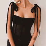 Commense Black velvet trim Tied Mesh Cami bustier Strappy Top NWT Size M Photo 0