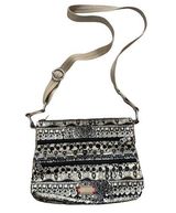 Sakroots  Crossbody Peace Bag Purse Coated Vinyl Black Tan Zip Pockets Photo 0