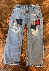 Umgee Distressed Patchwork Jeans Women 29 Boho Western Skater Grunge Trashed Photo 0