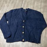 Banana Republic Women’s Button Down Cardigan, Eyelash, Navy, Gold, Med. EUC Photo 0