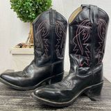 Old West Black Leather Western Cowboy Boots 7 Photo 0