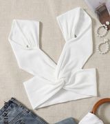 SheIn Twist Front Open Back Crop Top White US M Photo 0