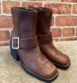 Esprit Big Rig Womens vintage chunky brown leather Moto boots size 7.5 Photo 0