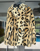 NWT Calvin Klein Leopard Faux Fur Hooded Coat Size Large Photo 0