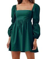 New NWT EXLURA M Square Neck Dress Long Puff Sleeve A-Line Casual Mini Dress Photo 0