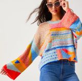 Sincerely Jules Multicolor Abstract Wool Blend Knit Oversized Cropped Sweater Photo 0