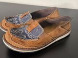 Ariat Women Size 5.5 Cruiser Brown Suede Leather Shoes Blue Paisley Bandanna Moc Photo 0