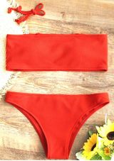 Zaful Red Ribbed Bandeau Bikini Photo 0