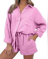 pink linen matching set Size M Photo 0