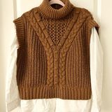 Lush Cable Knit Chocolate Brown Faux Layered Sweater Medium Photo 0