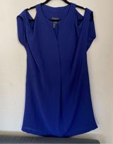 Adrianna Papell EUC  Blue Cold Shoulder Off the Shoulder Cocktail Shift Dress Photo 0