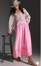 Anthropologie Farm Rio Eyelet Pink Maxi Skirt NEW Size XS Photo 0