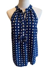 Mud Pie  Blue White Geometric Blouse Sleeveless M Photo 0