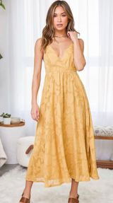 Lulus Philosophy Of Beauty Mustard Yellow Burnout Floral Midi Dress Photo 0