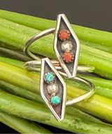 Vintage Handcrafted Sterling Silver Turquoise Coral Southwestern Ring Size 5 3g. Photo 0