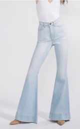 Alice+Olivia Light Wash High Rise Bell Bottom Flare Jean in Space Oddity Size 25 Photo 0