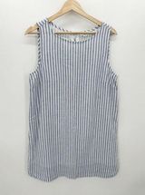 BeachLunchLounge Women Blue White Pinstripe Sleeveless Mini Dress Linen Blend M Photo 0