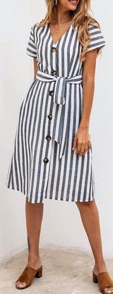Stripped Midi Dress Gray Photo 0