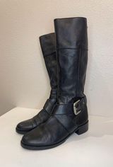 Fossil Women’s Black Leather Combat Tall Moto Boots Size 9 Photo 0