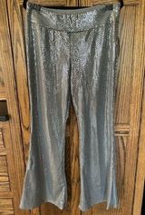No Boundaries NWT Sequin Flare Pants in Silver | womens XL Photo 0