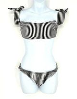 J. Crew Seersucker Striped Black White Bikini Tie Arm Shoulder Detail Small Photo 0