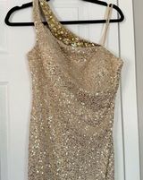 La Femme Gold Full Sequin One Shoulder Maxi Dress Photo 0