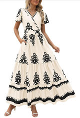 Pretty Garden Elegant White & Black Embroidered Boho Cowgirl Cottagecore Dress L Photo 0