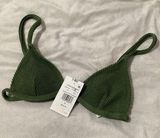 Good American  Always Fits Triangle Ribbed Crinkle Bikini Top Pesto Green 0 US XS Photo 0