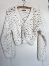 Vintage Croquet Club Y2K White Crochet Cottagecore Cropped Cardigan Size M Photo 0