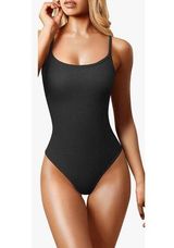 NEW Black Bodysuits Shapewear Ribbed Adjustable Spaghetti Strap XL Photo 0
