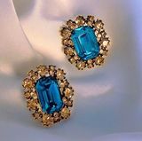 NEW VINTAGE BLUE RHINESTONE EARRINGS Photo 0