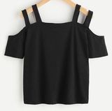 Double Strap Open Shoulder Black Shirt Photo 0