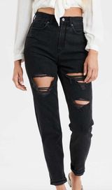 American Eagle Black Ripped Mom Jeans Size 0 Photo 0