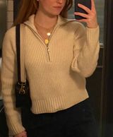 Cream Knit Quarter Zip Sweater Photo 0