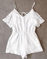 Forever 21 White Open Shoulder Ruffle Romper Photo 0