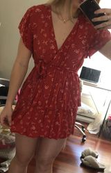 Red Floral Short Dress Size L Photo 0
