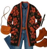 Free People Flower Power Orange Floral Knit Cardigan Boho Sweater Small in GUC Photo 0