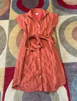 J. Crew Burnt Orange Short Sleeve Collar Button Down Tie Waist Dress Size Small Photo 0