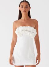 White Floral Satin Mini Dress Photo 0