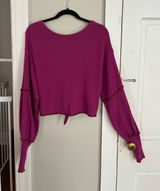 Pink Free People Sweater Top Open Back Cropped Tie Combo Photo 0