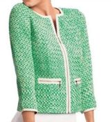 CAbi  Cover Tweed Green Cropped Zip Jacket. Size 12. Photo 0